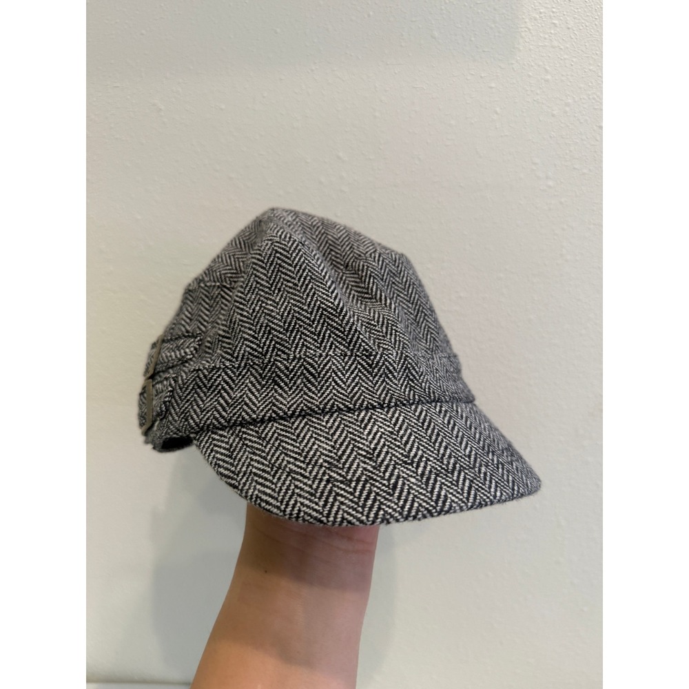 Grey Herringbone Newsboy Cap Wool Blend Flat Cap with Side‎ Buckles RN 17730